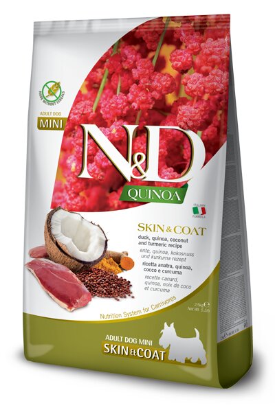 Farmina N&D Quinoa Dog Skin&Coat Anatra Cocco E Curcuma Per Cani Adulti Taglia Mini Sacco 2,5kg-1