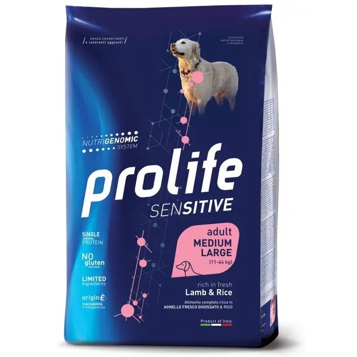 Prolife Dog Sensitive Lamb & Rice Cibo Secco Per Cani Adulti Taglia Media/Grande Sacco 10kg-2