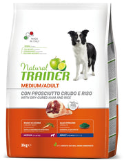 Natural Trainer Crocchette Prosciutto Crudo/Riso Per Cani Adulti Taglia Media Sacco 3kg-2