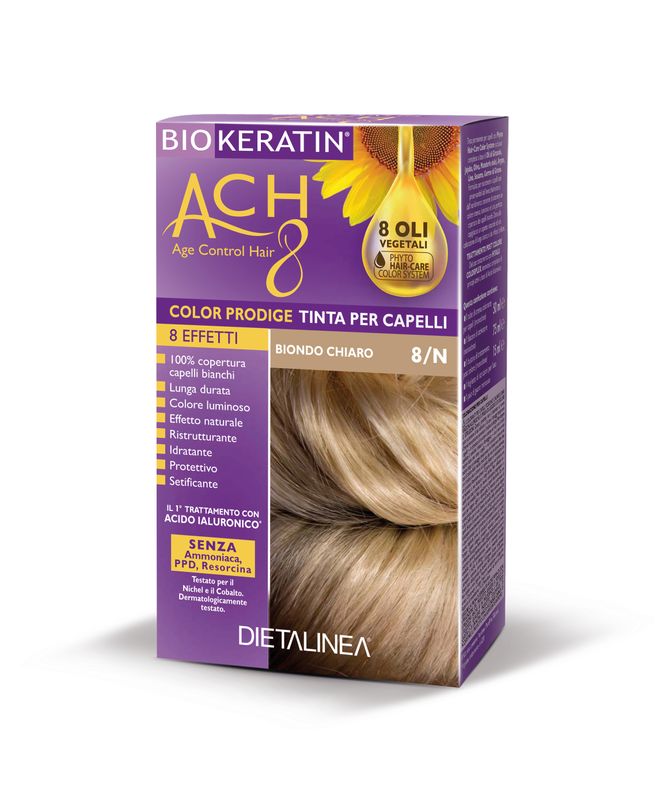 Dietalinea biokeratin ach8 tinta per capelli 8/n biondo chiaro-1