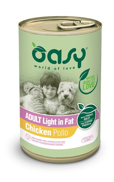 Oasy Wet Dog Lifestage Patè Pollo Cibo Umido Cani Adulti in Sovrappeso Lattina 400g-1