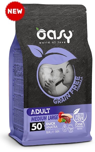 Oasy Dry Dog Grain Free Anatra Per Cani Adulti Taglia Media/Grande Sacco 12kg-1