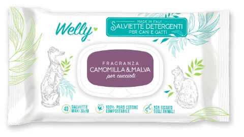 Welly Salviette Detergenti Camomilla & Malva Per Cani E Gatti 40 Pezzi-2
