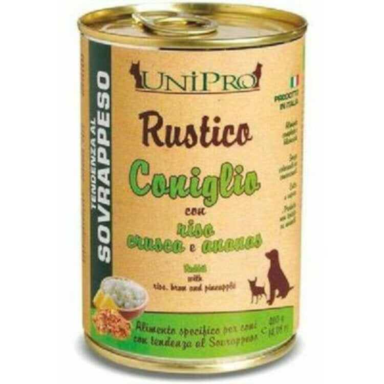Unipro Rustico Coniglio Con Riso/Crusca/Ananas Per Cani Sovrappeso Barattolo 400g-1