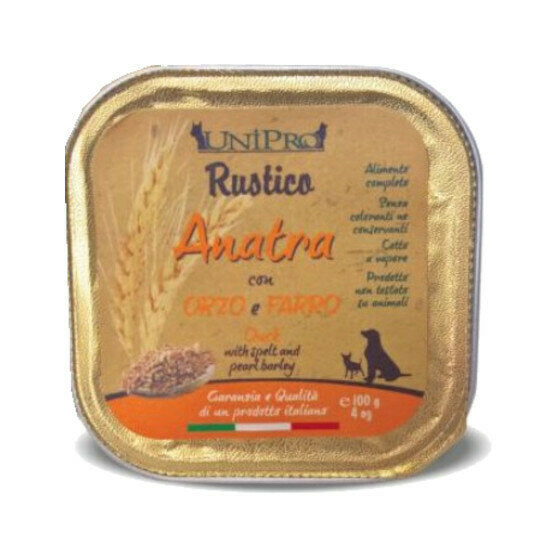 Unipro Rustico Cibo Umido Anatra Orzo E Farro Per Cani Vaschetta 100g-1