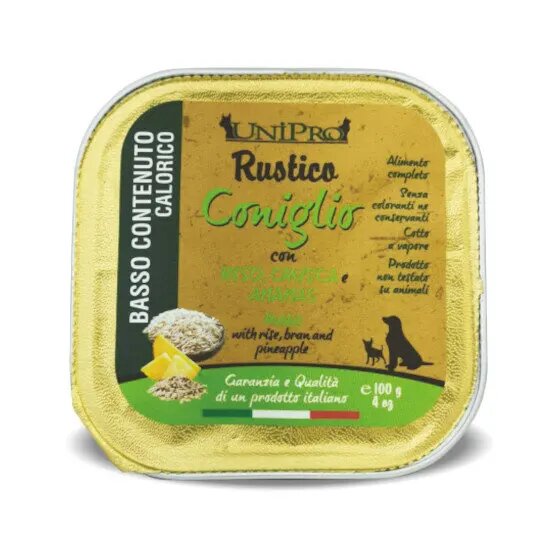 Unipro Rustico Coniglio Con Riso/Crusca/Ananas Per Cani Sovrappeso Vaschetta 100g-1