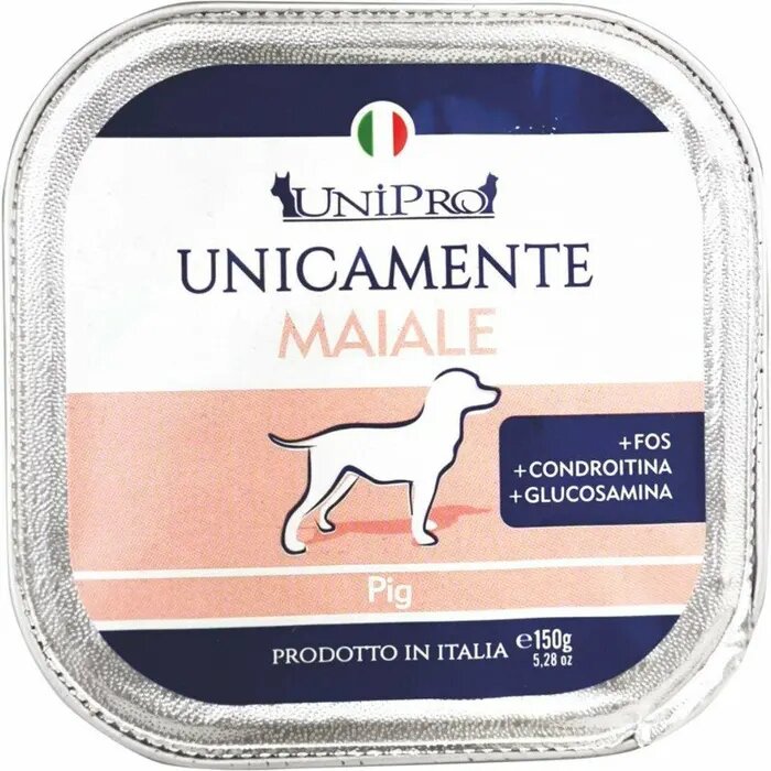 Unipro Unicamente Maiale Cibo Umido Cani Adulti Vaschetta 150g-1