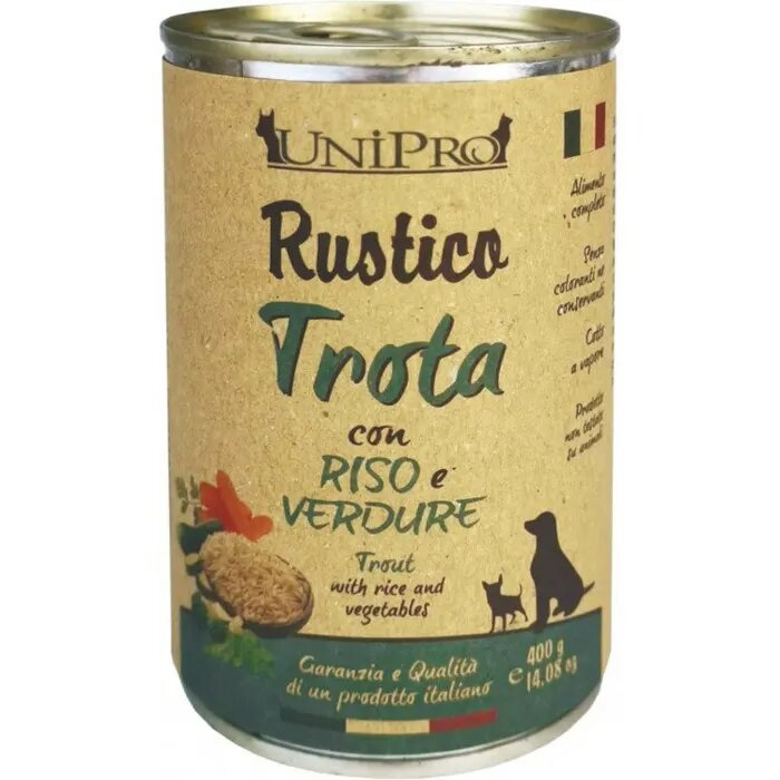 Unipro Rustico Cibo Umido Trota E Riso E Verdure Per Cani Barattolo 400g-1