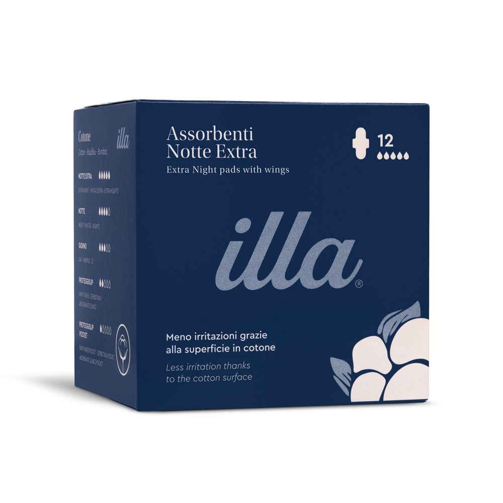 Illa care assorbenti notte extra 100% cotone 12 pezzi