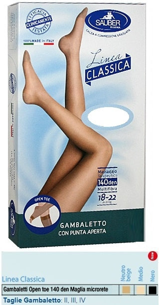 Sauber Gambaletto Open Toe Maglia Microrete 140 Den Colore Neutro Beige Taglia 3 Linea Classica-0