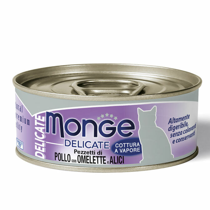 Monge Delicate Pezzetti di Pollo Con Omelette E Acciughine Cibo Umido Per Gatti Adulti 80g-2