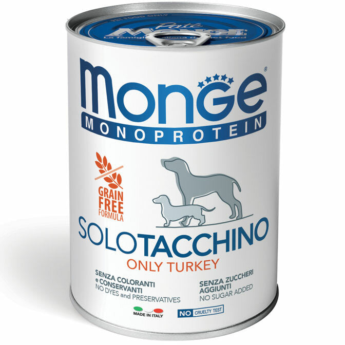 Monge Monoprotein Solo Tacchino Cibo Umido Per Cani Adulti 400g-2