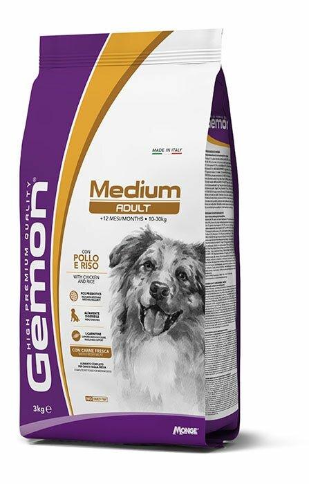 Gemon Medium Adult Con Pollo E Riso Cibo Secco Cani Adulti Taglia Media Sacco 3kg-1
