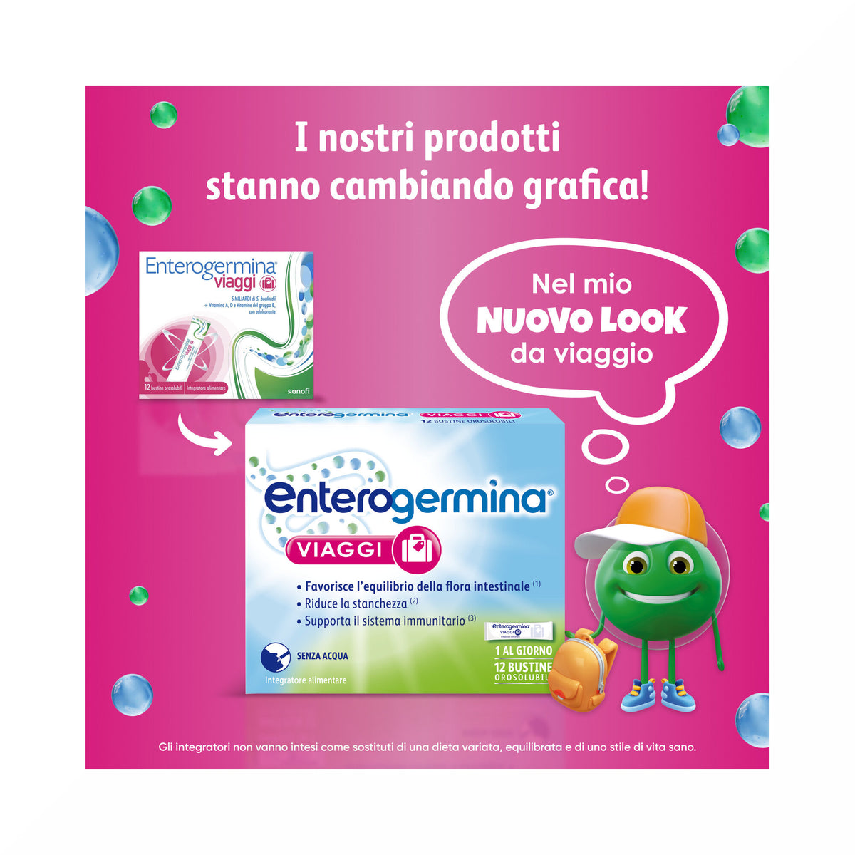 Enterogermina Viaggi, Integratore Alimentare Regolarità Intestinale con Probiotici Vitamina A, B12, B6, B9 e Vitamina D 12 bustine-14