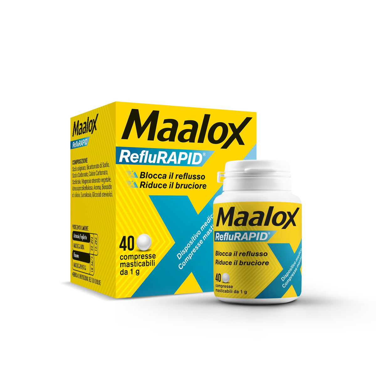 Maalox Reflurapid Blocca il Reflusso Neutralizza il Bruciore da Iperacidità 40 Compresse-1