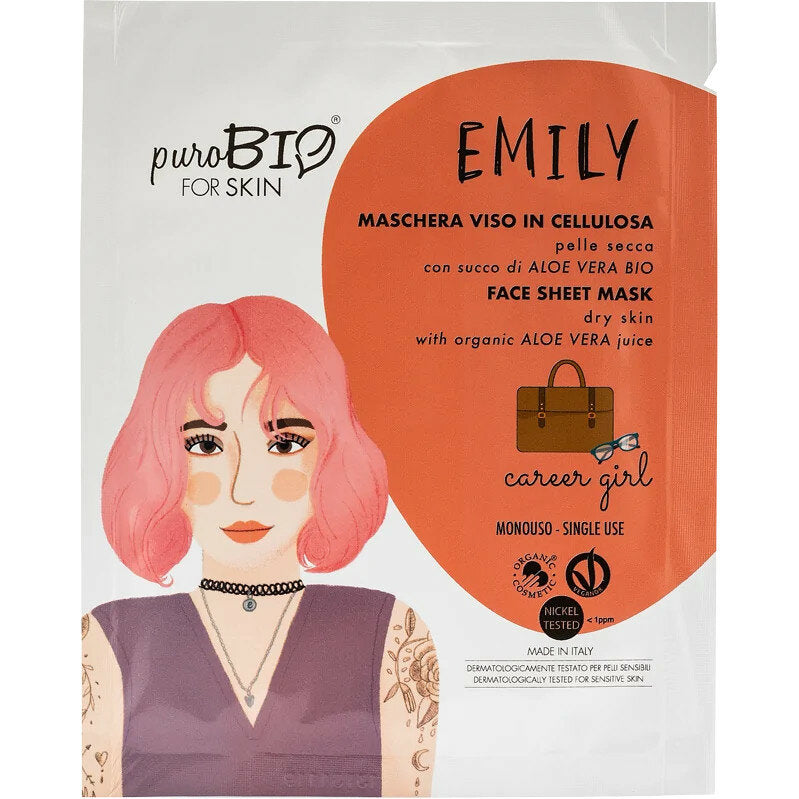 Purobio For Skin Emily maschera viso in cellulosa carrer girl 1 maschera monouso-2