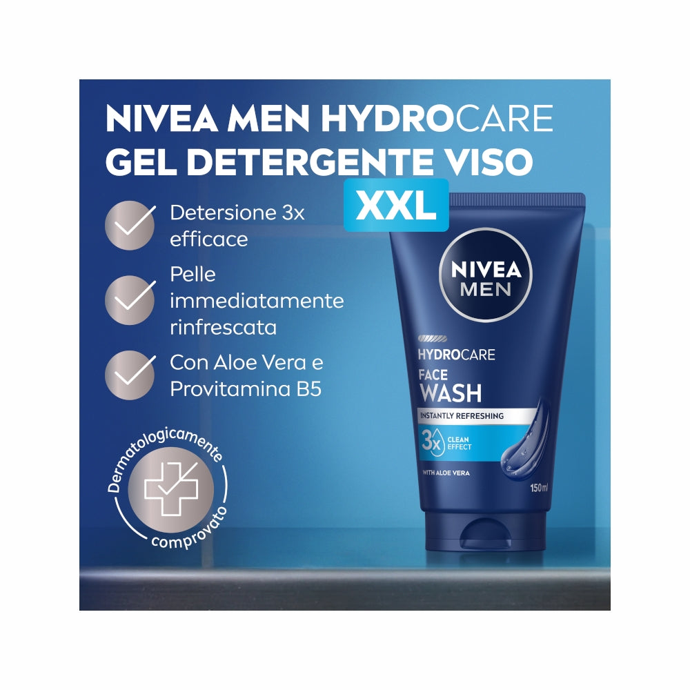 Nivea Men Hydrocare Gel Detergente Viso Uomo XXL 150ml-3