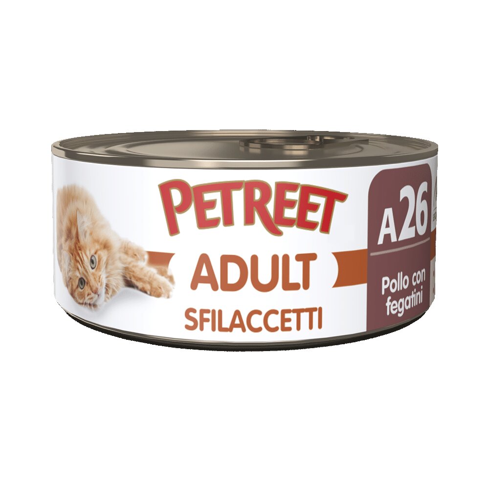 Petreet Natura Sfilaccetti di Pollo con Fegatini alimento umido per gatti adulti 70g-2