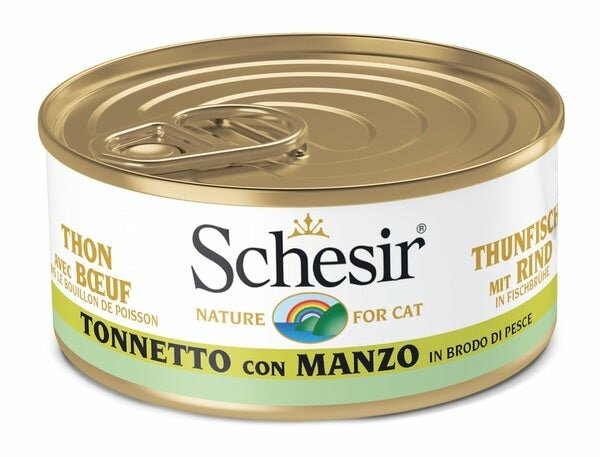 Schesir Tonnetto Con Manzo In Brodo Di Pesce Cibo Umido Gatti Adulti Lattina 70g-2