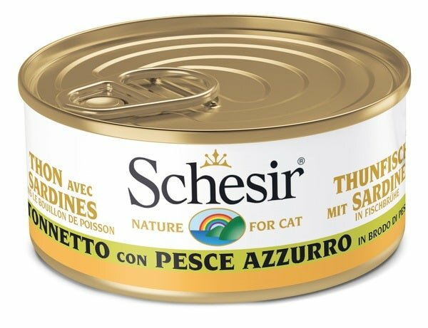 Schesir Tonnetto Con Pesce Azzurro In Brodo Di Pesce Cibo Umido Gatti Adulti Lattina 70g-2