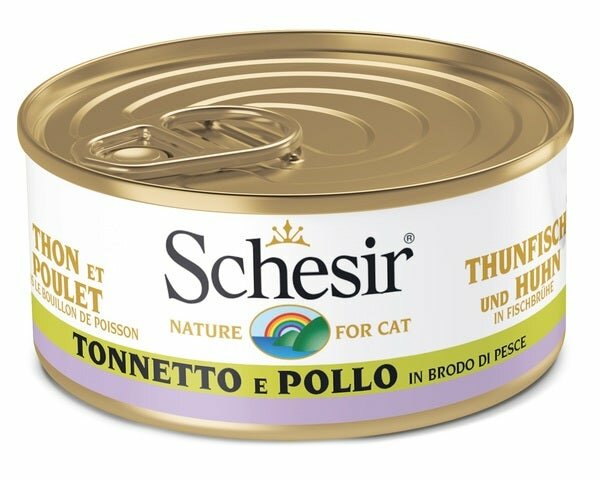 Schesir Tonnetto E Pollo In Brodo Di Pesce Cibo Umido Gatti Adulti Lattina 70g-2