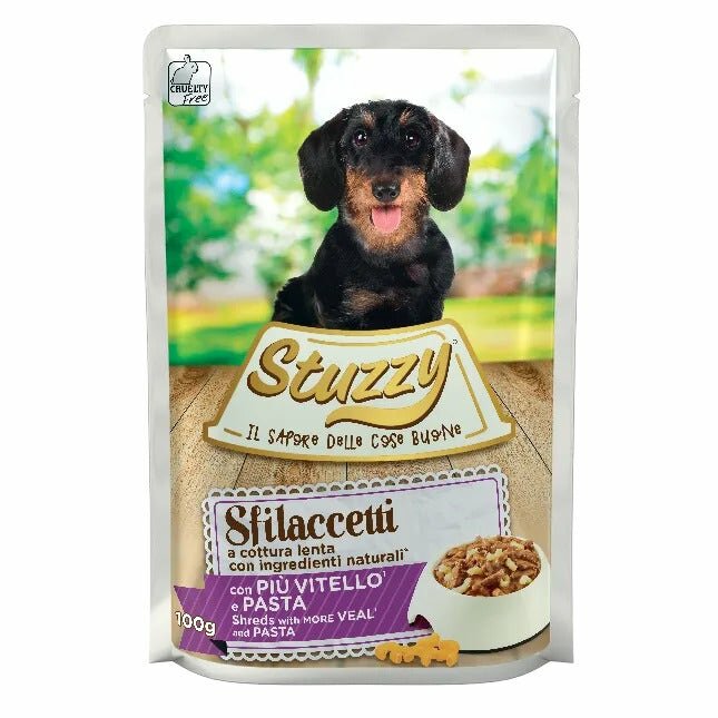 Stuzzy Sfilaccetti Con Vitello/Pasta Per Cani Adulti Bustina 100g-2