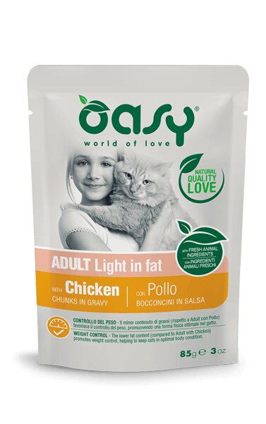 Oasy Bocconcini In Salsa Per Gatto Adult Light in fat con Pollo 85g-1