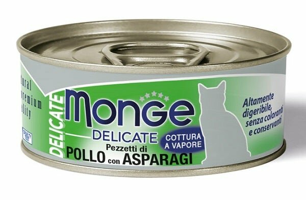 Monge Delicate Pezzetti Di Pollo Con Asparagi Cibo Umido Gatti Adulti Lattina 80g-2