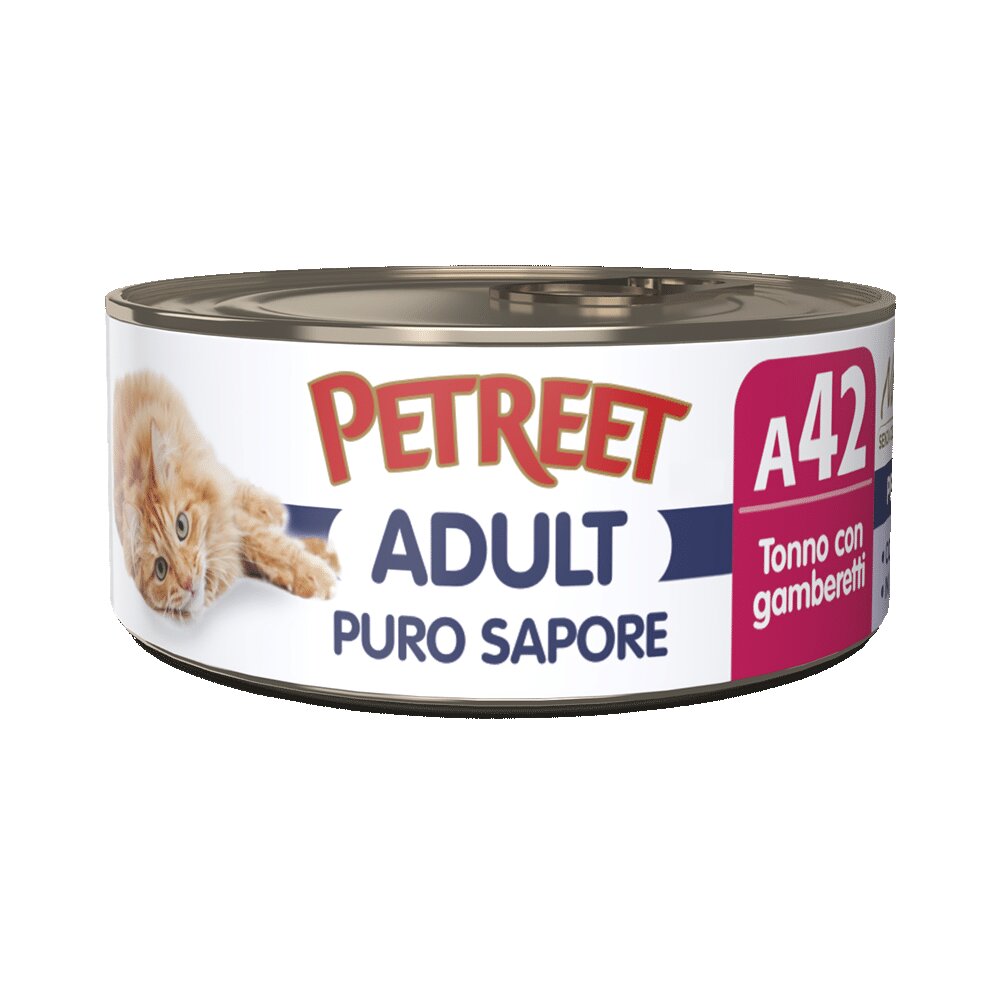 Petreet Puro Sapore Tonno con Gamberetti alimento umido per gatti adulti 70g-2