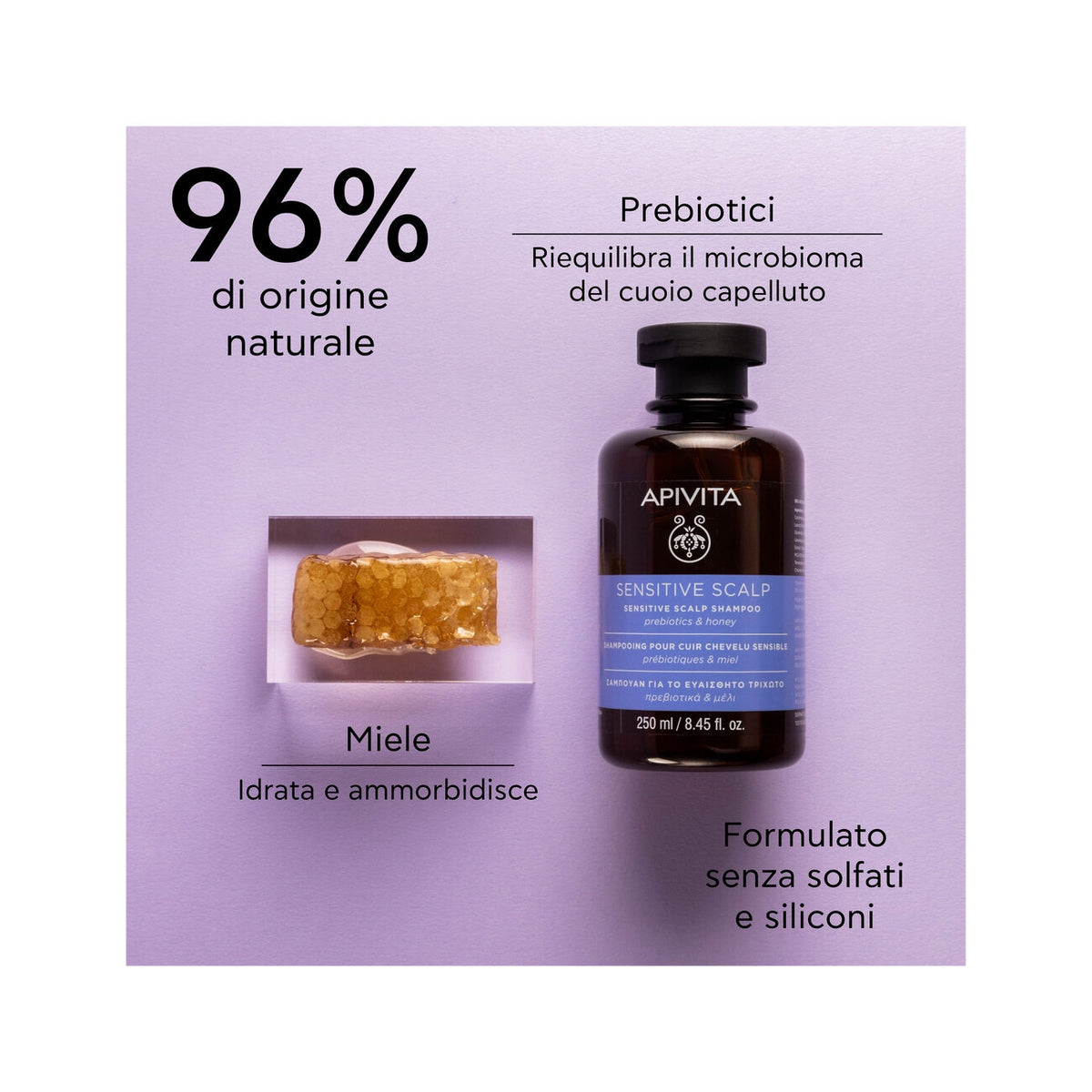Apivita Sensitive Scalp Shampoo Prebiotics & Honey shampoo cute sensibile 250ml-3