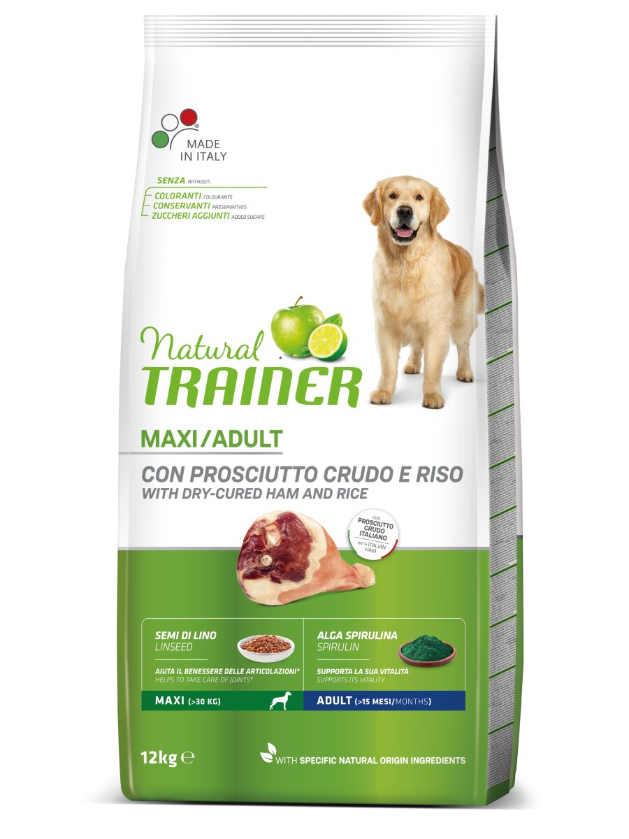 Natural Trainer Crocchette Prosciutto Crudo/Riso Per Cani Adulti Taglia Grande Sacco 12kg-2