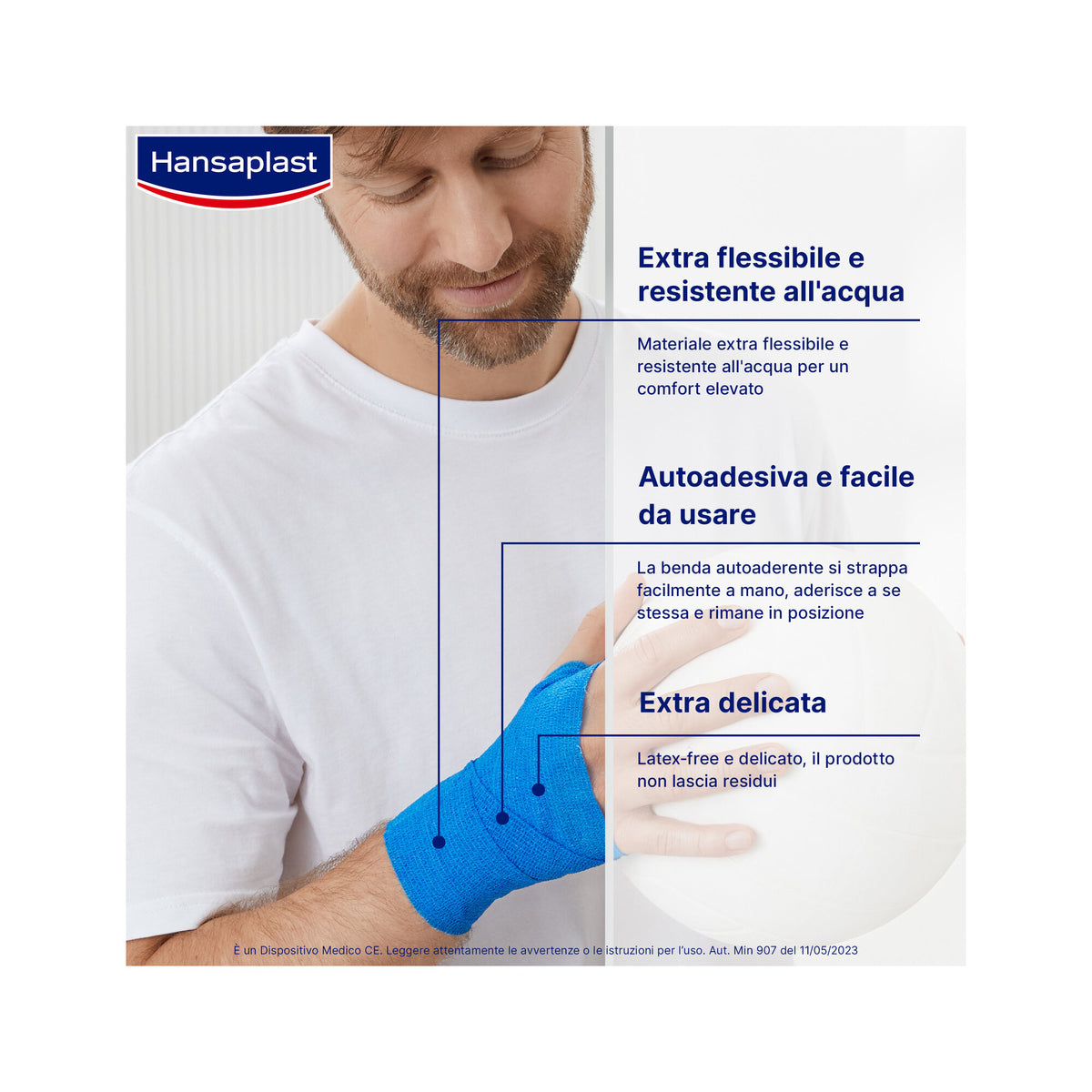 Hansaplast Benda Autoadesiva Blu Tape Flessibile Per il Fissaggio Di Bende E Compresse 4mx6cm-3