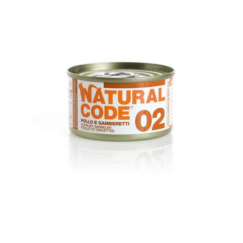 Natural Code 02 Pollo e Gamberetti Gatti Adulti Lattina 85g-1