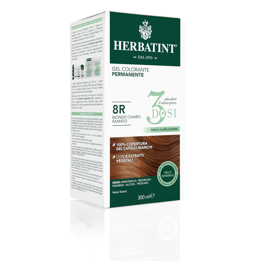 Herbatint Tinta per Capelli Gel Colorante Permanente 3Dosi 8R Biondo Chiaro Ramato 300ml-3