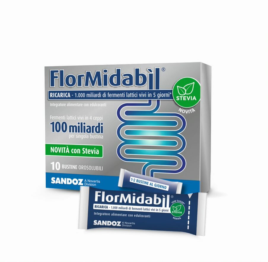 Sandoz Flormidabil Ricarica 1000 Fermenti Lattici con Stevia 10 bustine orosolubili-2