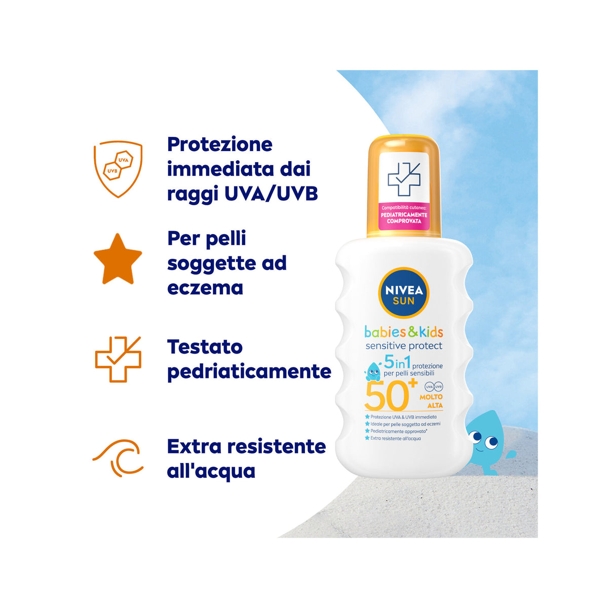 Nivea Sun Spray Solare Kids Sensitive Protect Fp50+ 200ml Crema Solare Per Bambini E Neonati-3