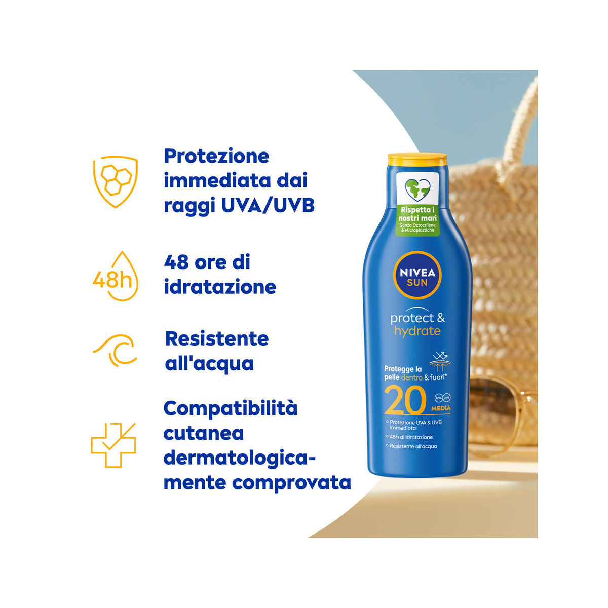 Nivea Sun Latte Solare Protect & Hydrate Fp20 200ml Crema Solare 20 Idratante Per 48 Ore-3