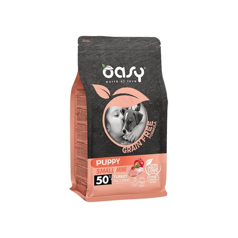 Oasy Grain Free Puppy Small & Mini Con Tacchino Per Cani Cuccioli 800g-1