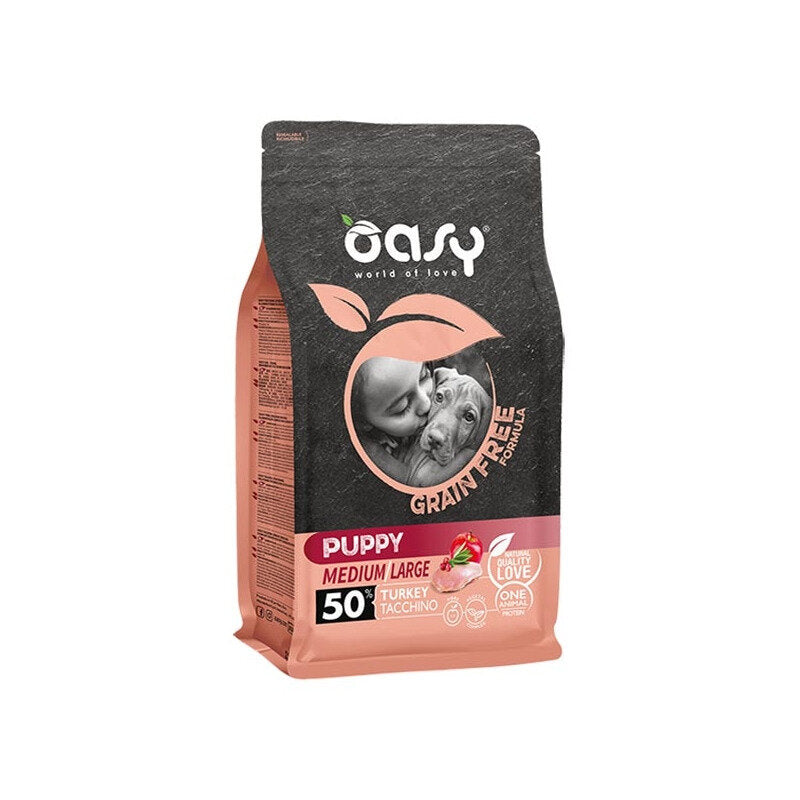 Oasy Grain Free Puppy Medium & Large Con Tacchino Per Cani Cuccioli 12kg-1