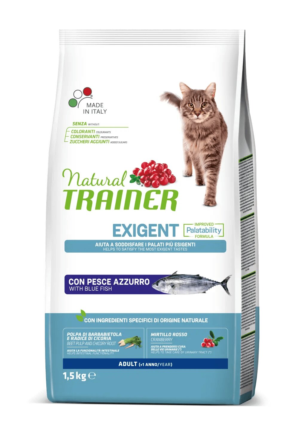 Natural Trainer Exigent Crocchette Con Pesce Azzurro Per Gatti Adulti Sacco 1,5kg-1
