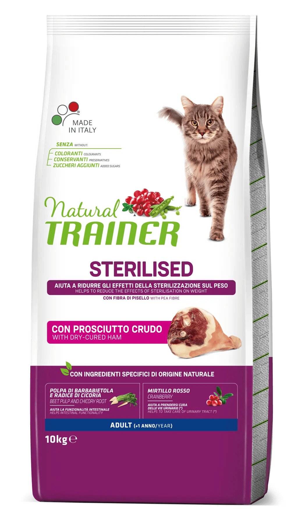 Natural Trainer Sterilised Crocchette Al Prosciutto Crudo Per Gatti Sterilizzati Sacco 10kg-1