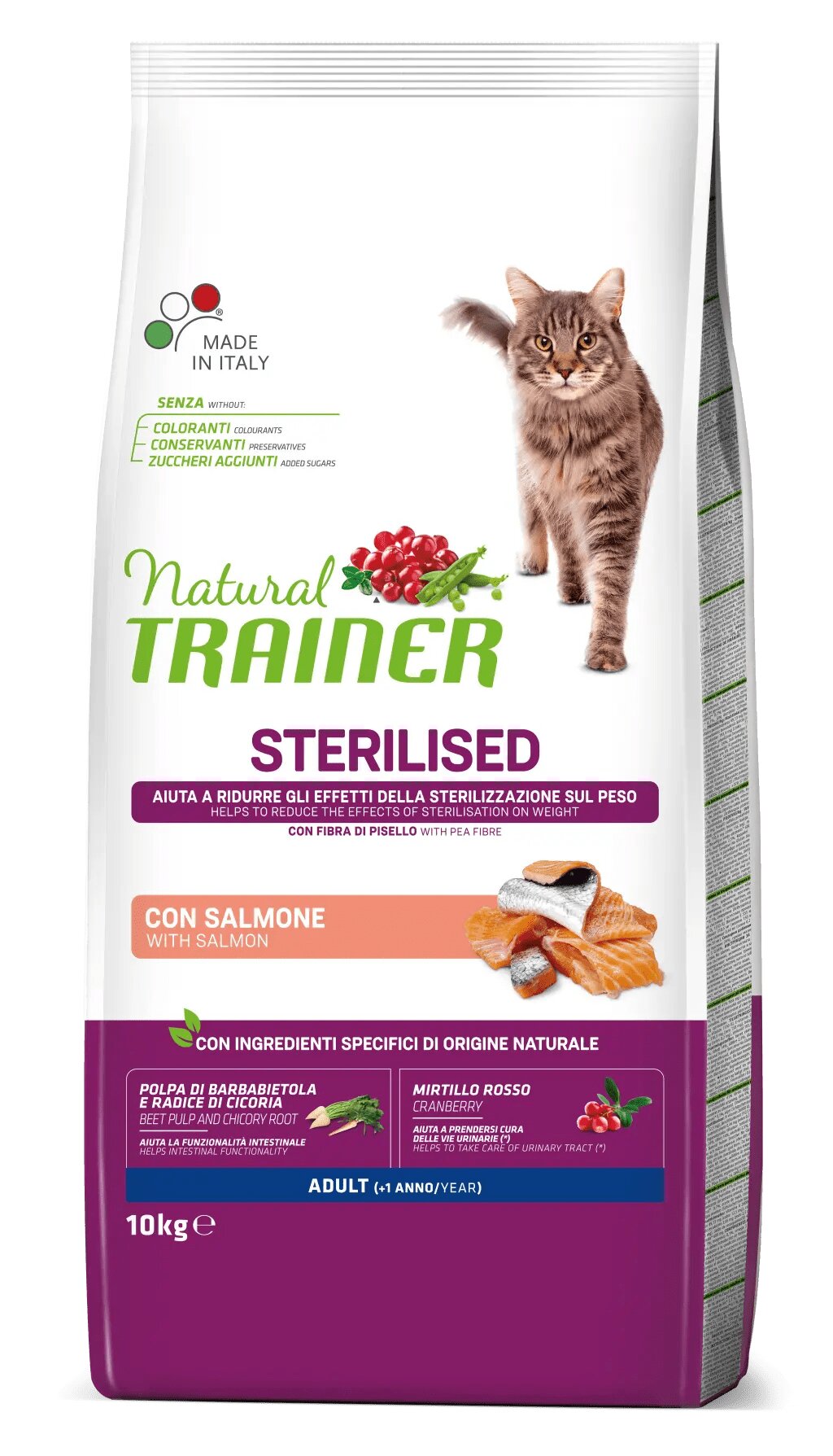 Natural Trainer Sterilised Crocchette Con Salmone Per Gatti Adulti Sacco 10kg-1