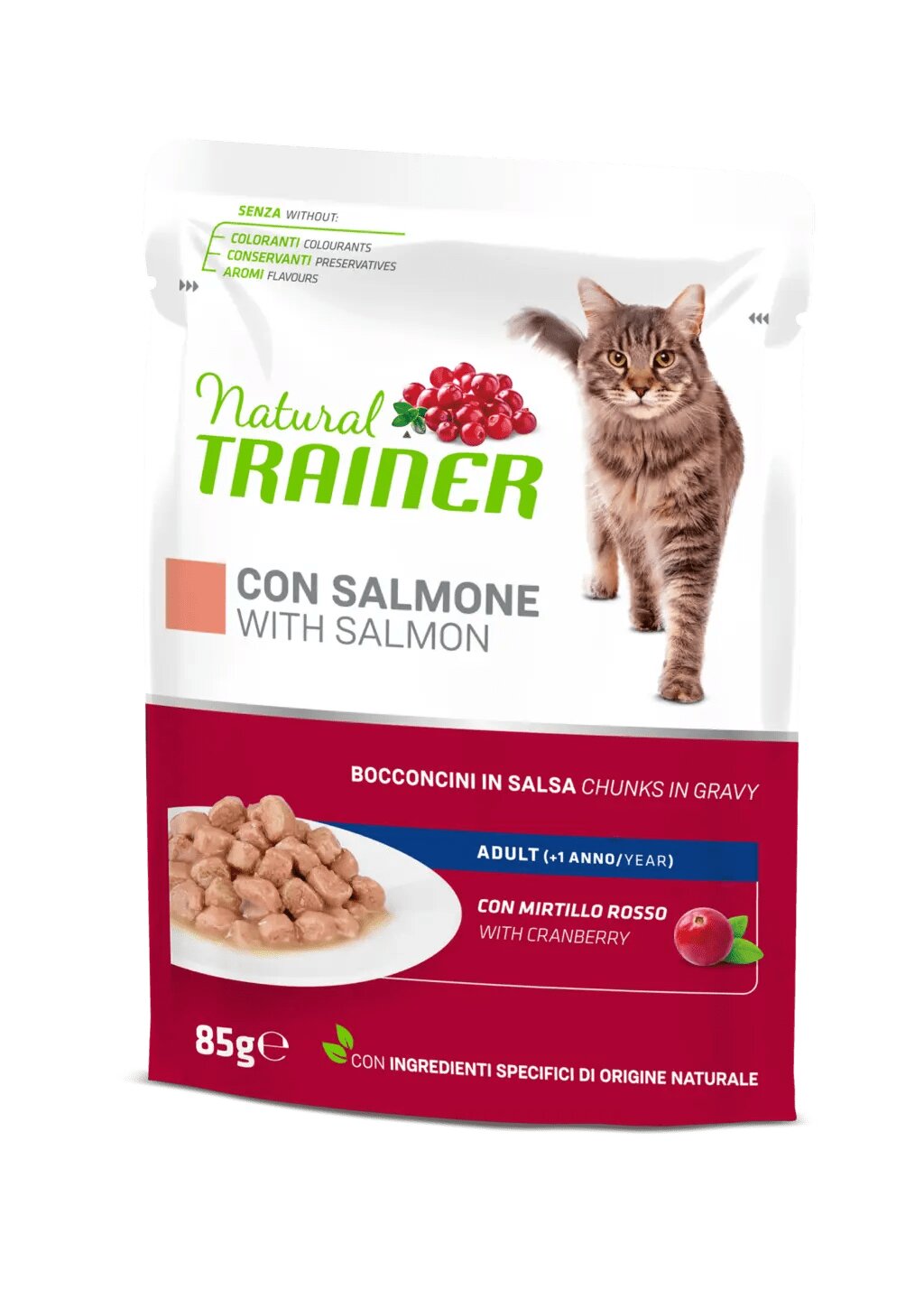 Natural Trainer Cibo Umido Salmone Per Gatti Adulti Busta 85g-1