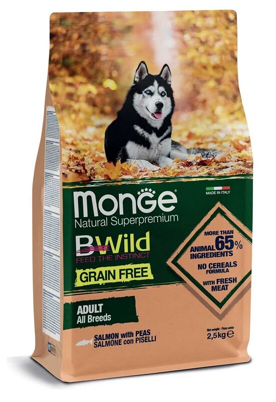 Monge B Wild Grain Free Con Salmone/Piselli Cibo Secco Per Cani Adulti Sacco 2,5Kg-2