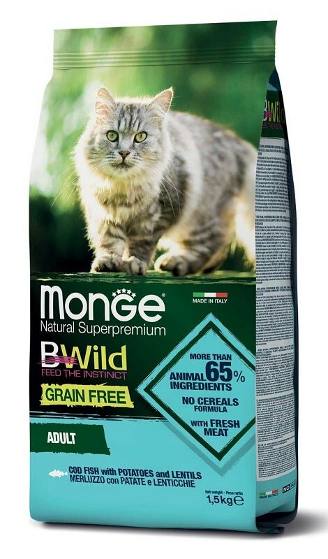 Monge B Wild Grain Free Con Merluzzo Patate Lenticchie Cibo Secco Gatti Adulti Sacco 1,5 Kg-2