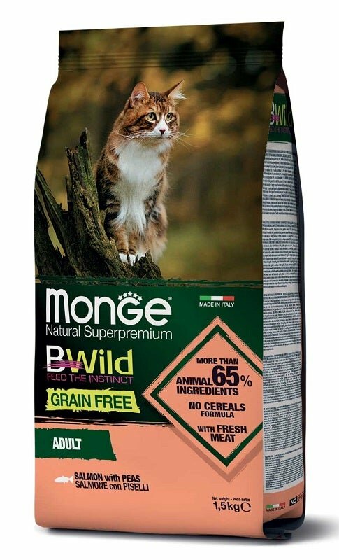 Monge B Wild Grain Free Con Salmone/Piselli Cibo Secco Gatti Adulti Sacco 1,5 Kg-2