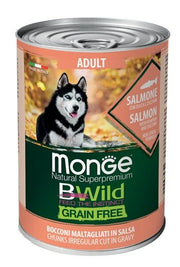 Monge B Wild Grain Free All Breeds Con Salmone Zucca Zucchine Cibo Umido Cani Adulti 400g-2