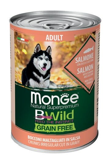 Monge B Wild Grain Free All Breeds Con Salmone Zucca Zucchine Cibo Umido Cani Adulti 400g-2