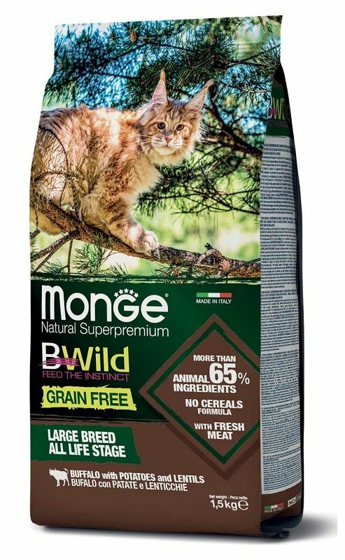Monge B Wild Grain Free All Life Stage Large Breed Con Bufalo Patate Lenticchie Cibo Secco Gatti Sac-2