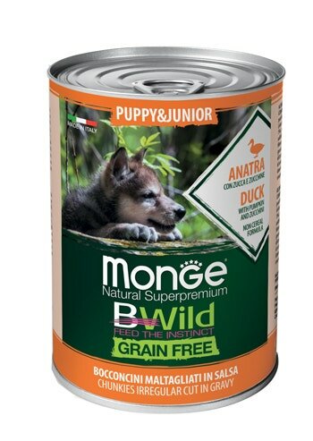 Monge B Wild Grain Free All Breeds Con Anatra Zucca Zucchine Cibo Umido Cani Cuccioli Lattina 400g-2